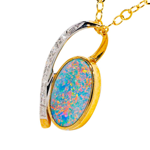 HOLO REFLECTIONS 14KT GOLD & DIAMOND AUSTRALIAN OPAL NECKLACE