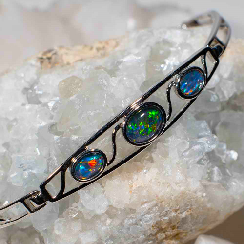 Silver Marcasite  Opal Bracelet  Mourne Antiques  Jewellery