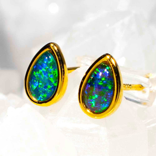 FLAWLESS FINESSE 18KT GOLD PLATED AUSTRALIAN OPAL EARRINGS
