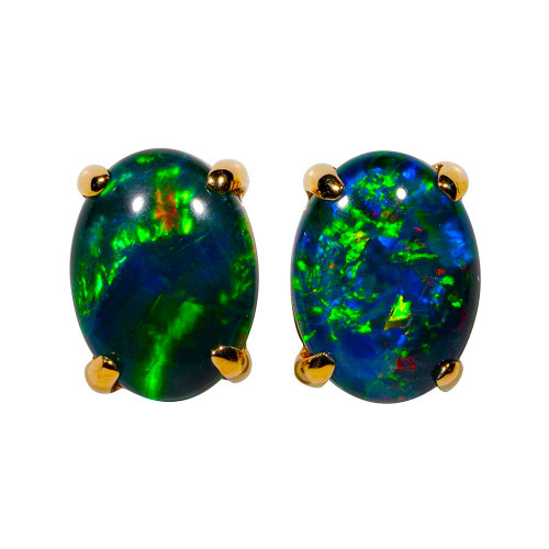 Black opal studs, black fire opal, opal jewelry, anniversary gift, natural  opal earrings, opal studs, dainty earrings, fire opal studs