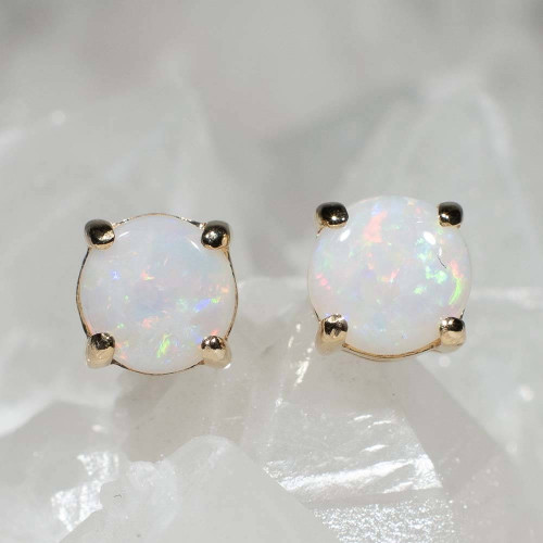 PETITE PERMANENCE 14KT GOLD AUSTRALIAN WHITE OPAL EARRINGS