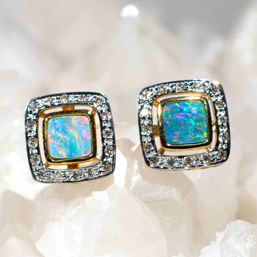 ANGELIC AURA 14KT GOLD & DIAMOND AUSTRALIAN OPAL EARRINGS