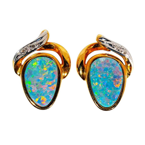 ABSTRACT ABLAZE 14KT ROSE GOLD & DIAMOND AUSTRALIAN OPAL EARRINGS