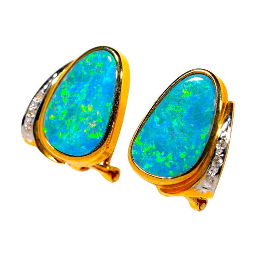 * 1PIGMENT SPLASH 14KT GOLD & DIAMOND AUSTRALIAN OPAL EARRINGS