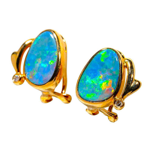 LUMINOSITY PARADE 14KT GOLD & DIAMOND AUSTRALIAN OPAL EARRINGS
