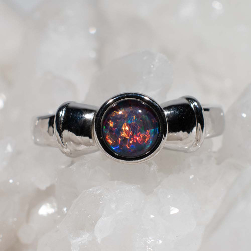 CHERRY RED FLASH STERLING SILVER AUSTRALIAN OPAL RING