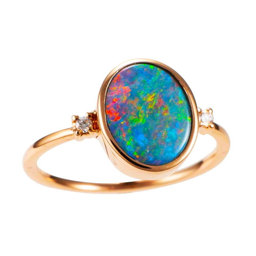 * 1 GLITZ GALA 14KT ROSE GOLD & DIAMOND AUSTRALIAN OPAL RING