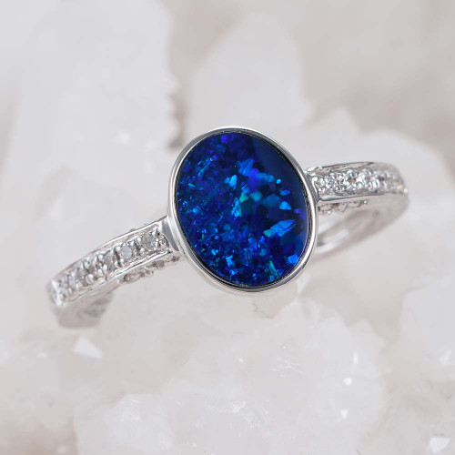 REGAL RARITY 14KT WHITE GOLD & DIAMOND AUSTRALIAN OPAL RING