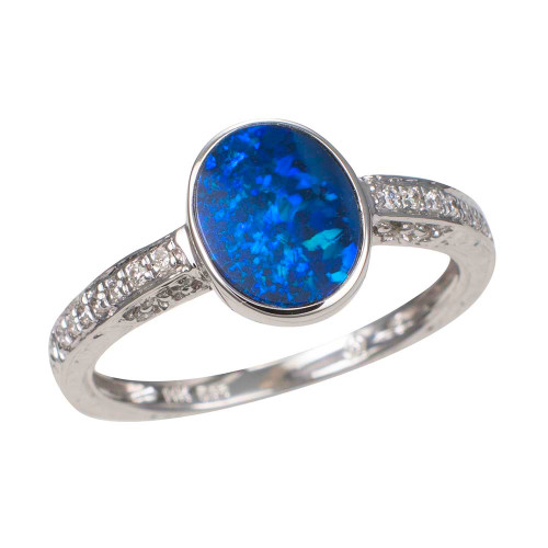 REGAL RARITY 14KT WHITE GOLD & DIAMOND AUSTRALIAN OPAL RING