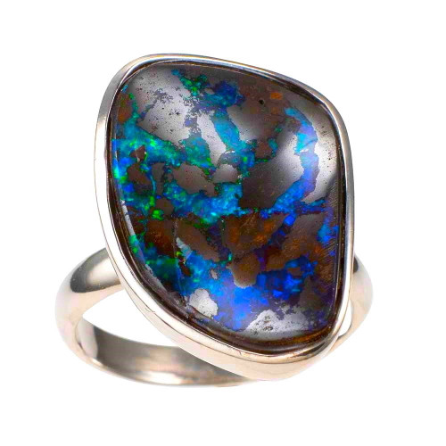 PANGEA STERLING SILVER AUSTRALIAN SOLID BOULDER OPAL RING