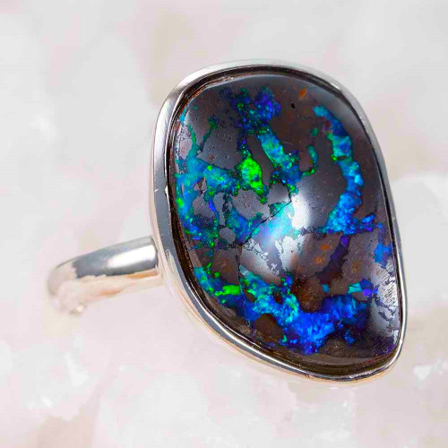 * 1 PANGEA STERLING SILVER AUSTRALIAN SOLID BOULDER OPAL RING