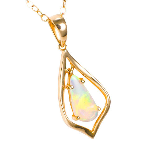 * 1 ARIA 14KT YELLOW GOLD AUSTRALIAN WHITE OPAL NECKLACE