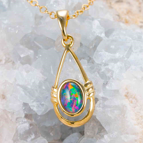 GLIDED GOLD 18KT GOLD PLATED AUSTRALIAN OPAL NECKLACE
