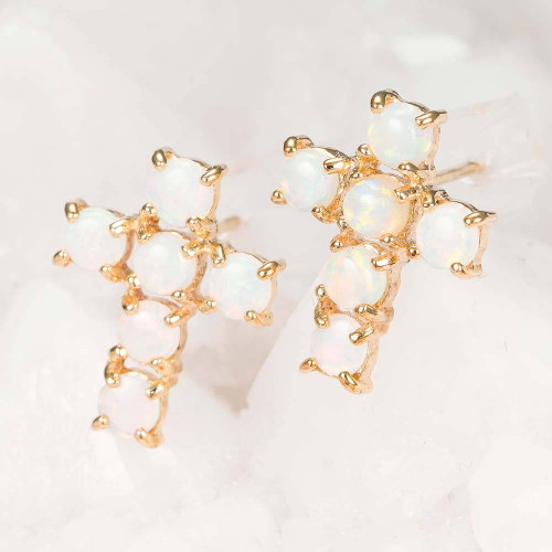 * INNER PEACE 14KT YELLOW GOLD AUSTRALIAN SOLID WHITE OPAL STUD EARRINGS