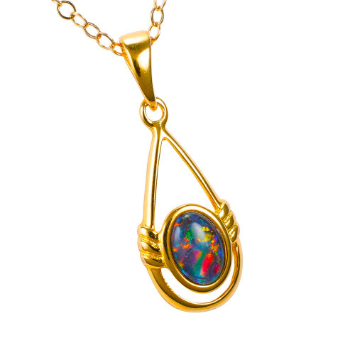GOLD SPHERE 18KT GOLD PLATED AUSTRALIAN OPAL NECKLACE