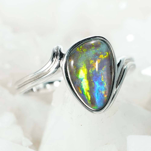 * MAGIC HOUR STERLING SILVER AUSTRALIAN OPAL RING
