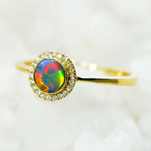 AMBIANCE 14KT GOLD & DIAMOND OPAL RING