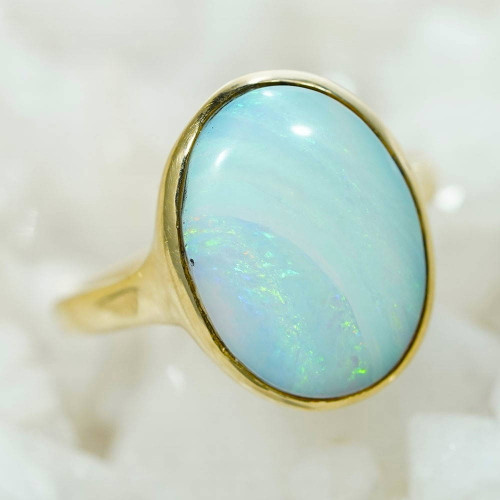 CHERRY POP 14KT GOLD  WHITE OPAL RING