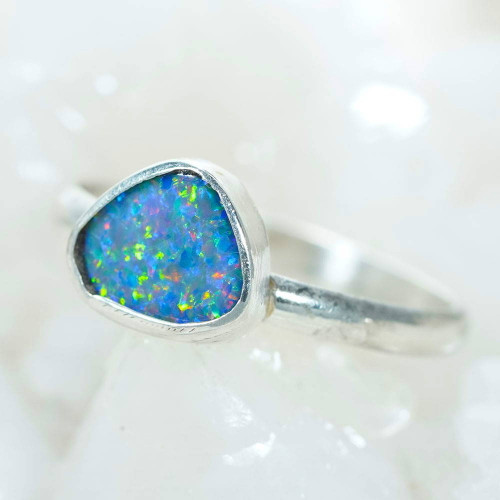 CHROMATIC PALLETE STERLING SILVER AUSTRALIAN OPAL RING
