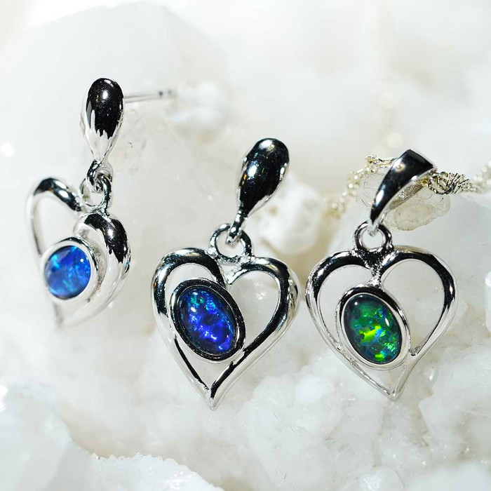 VOLCANIC FLASH STERLING SILVER AUSTRALIAN OPAL JEWELLERY SET