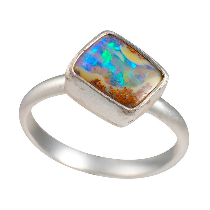* 1 JULIA GEM STERLING SILVER AUSTRALIAN BOULDER OPAL RING