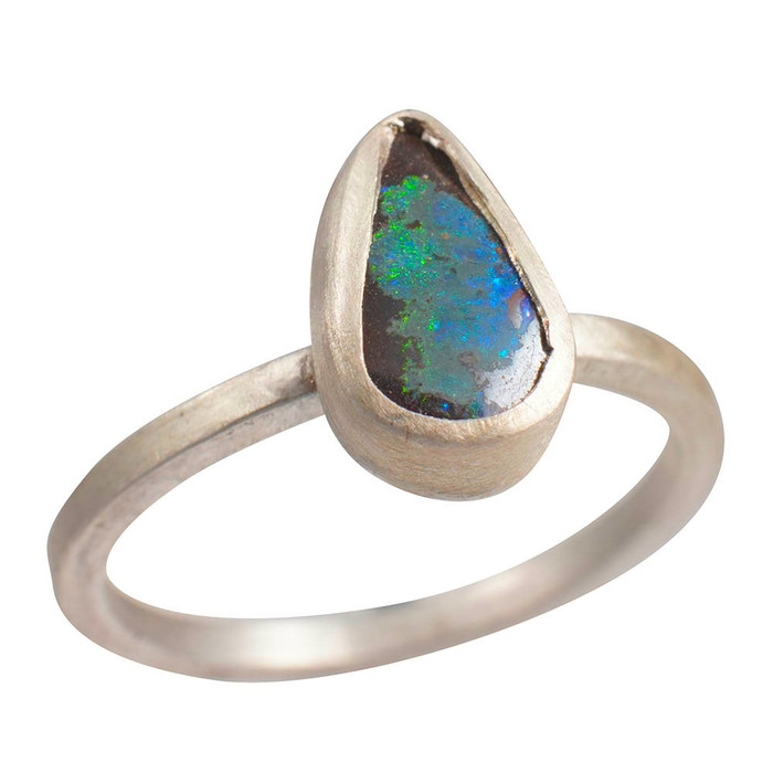 VINTAGE OPAL STERLING SILVER AUSTRALIAN BOULDER OPAL RING