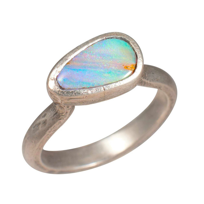 DEFRACTION STERLING SILVER AUSTRALIAN BOULDER OPAL RING