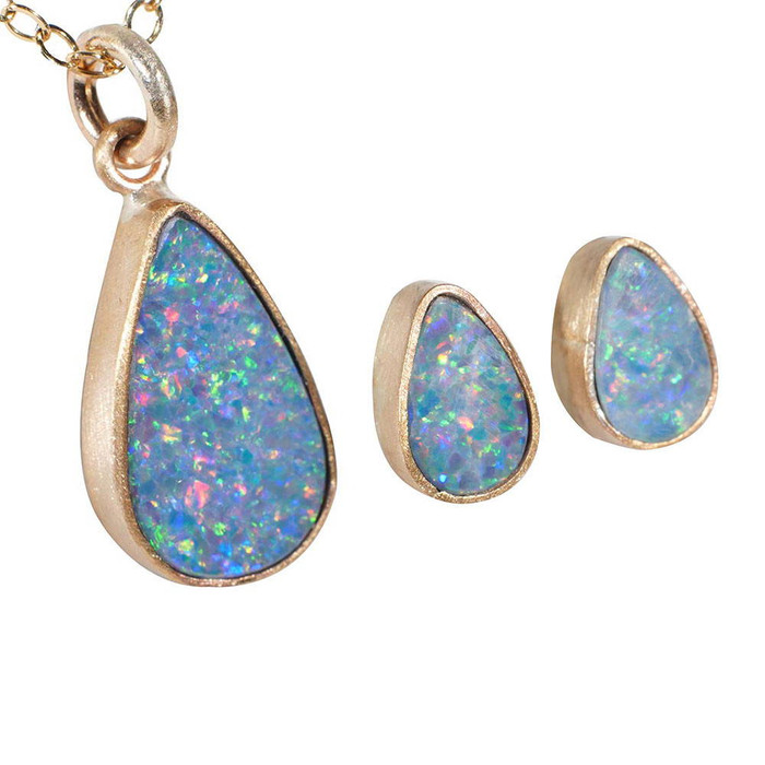 * OPULENT LOVE 14KT GOLD FILLED AUSTRALIAN OPAL JEWELLERY SET