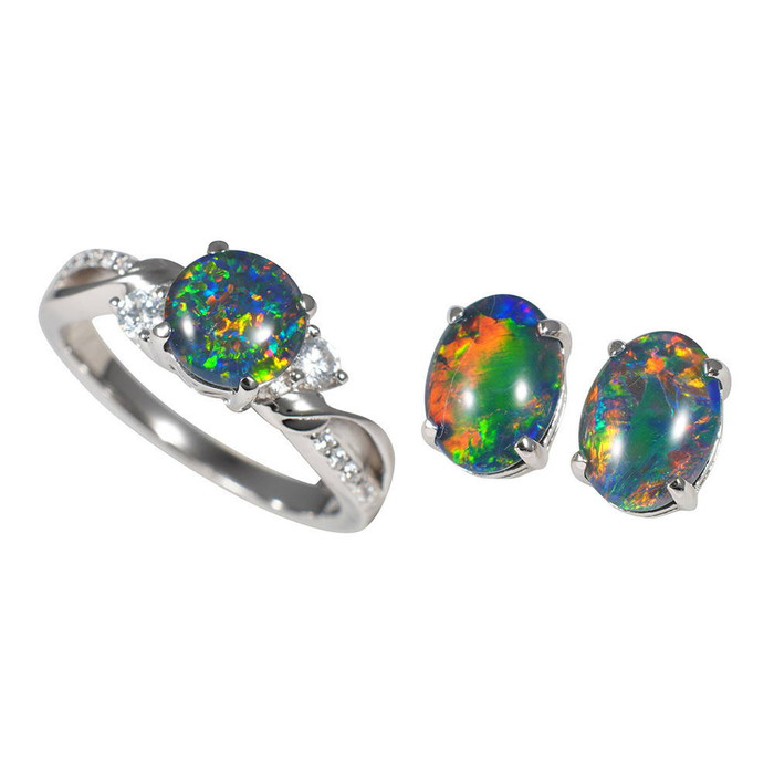 SPECTACULAR AURA STERLING SILVER OPAL JEWELRY SET