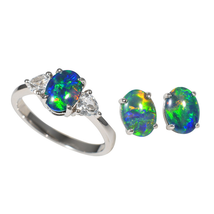 OPAL SEDUCTION STERLING SILVER AUSTRALIAN OPAL JEWELRY SET