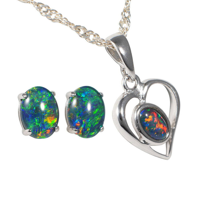 HAWAII 5-0 STERLING SILVER AUSTRALIAN OPAL JEWELRY SET