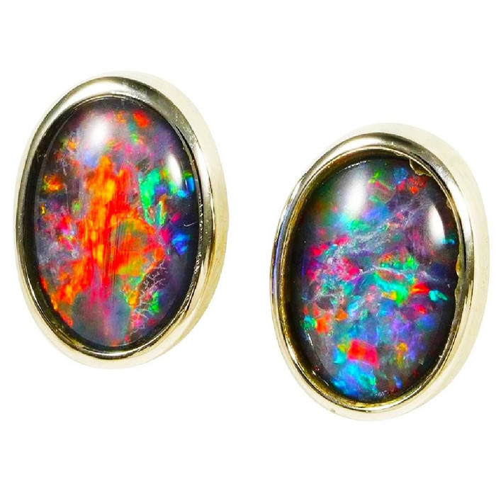 A WONDER FAIRY STERLING SILVER AUSTRALIAN OPAL STUD EARRINGS