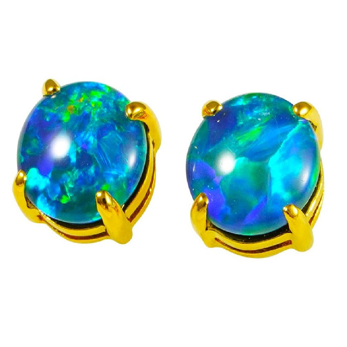 * 1 SAMBA 18KT YELLOW GOLD PLATED AUSTRALIAN OPAL STUD EARRINGS