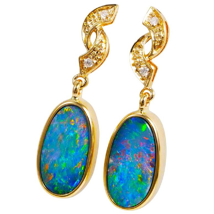 SPARKLUX 14KT YELLOW GOLD & DIAMOND AUSTRALIAN OPAL DROP EARRINGS