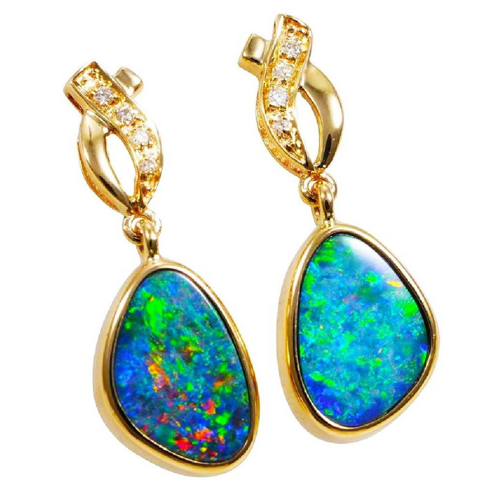 *1 PRISMATICA 14KT YELLOW GOLD & DIAMOND AUSTRALIAN OPAL DROP EARRINGS