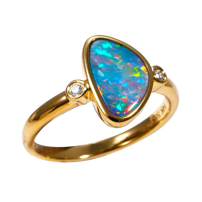 DISCO WHIRLPOOL 14KT YELLOW GOLD & DIAMOND AUSTRALIAN OPAL RING