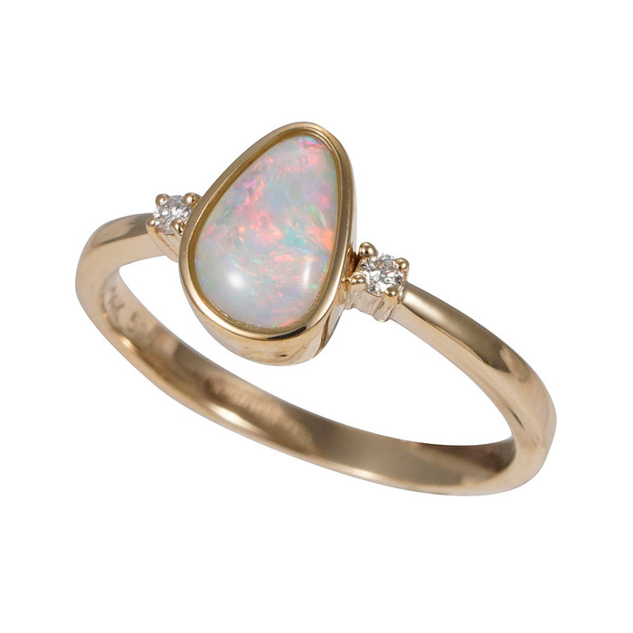 REVELATION RELICS 14KT YELLOW GOLD & DIAMOND AUSTRALIAN WHITE OPAL RING