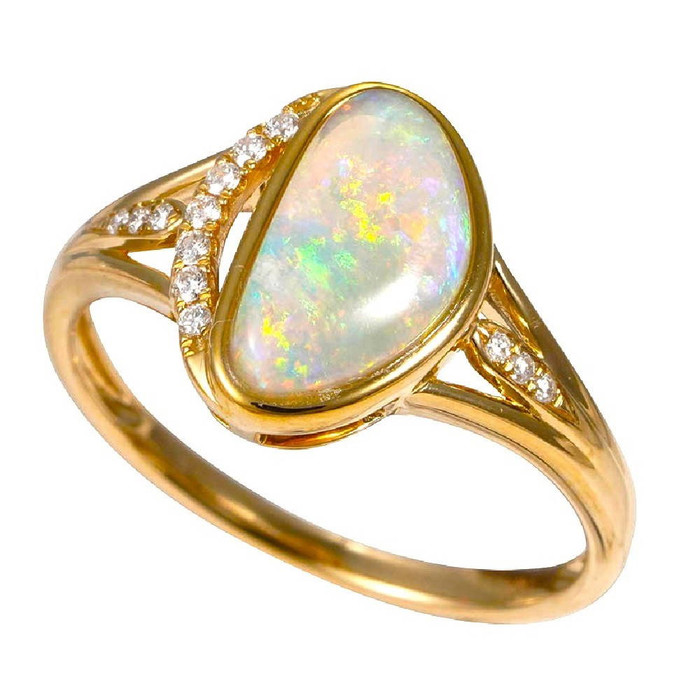 * A RENDEZVOUS 14KT YELLOW GOLD & DIAMOND AUSTRALIAN WHITE OPAL RING