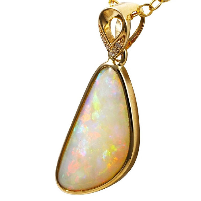 BEARING GIFT 14KT GOLD & DIAMOND AUSTRALIAN SOLID WHITE OPAL NECKLACE