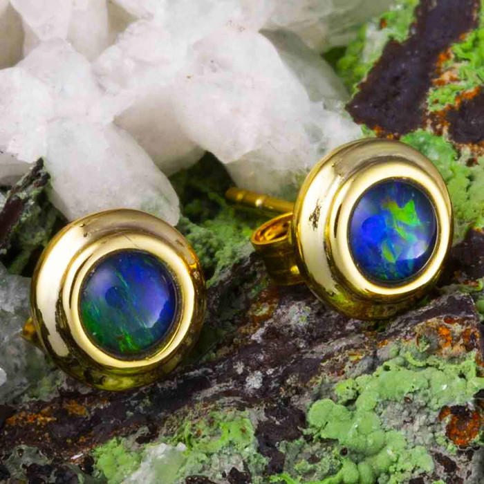 SILVER SILHOUETTE 18KT YELLOW GOLD PLATED AUSTRALIAN OPAL STUD EARRINGS