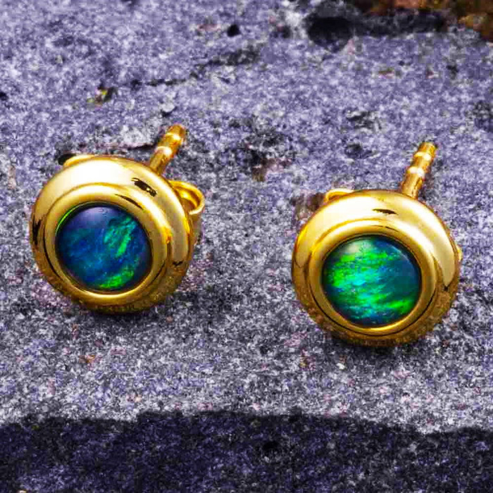 TURQUOISE TRANQUIL 18KT YELLOW GOLD PLATED AUSTRALIAN OPAL STUD EARRINGS