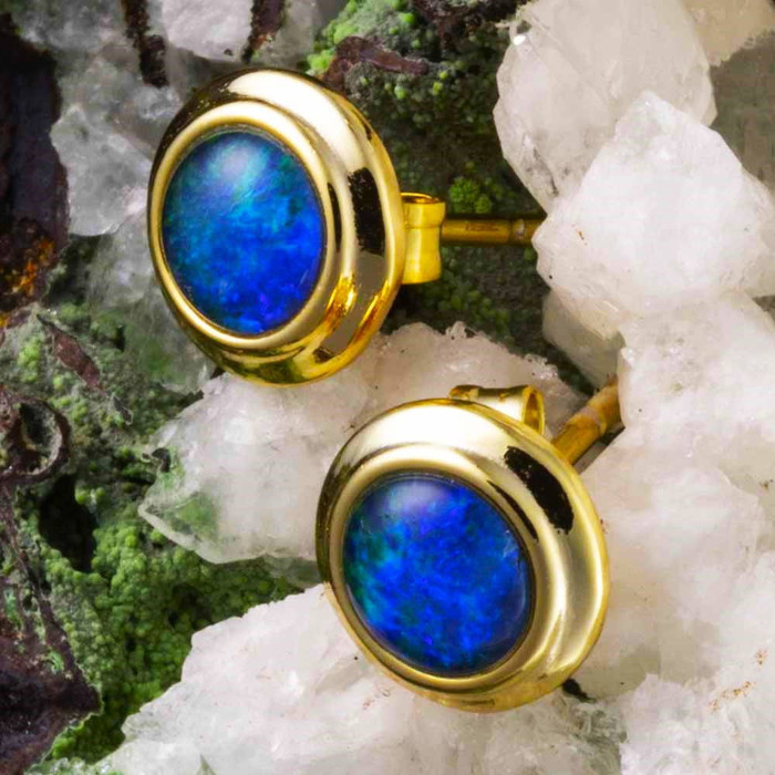 DEMURE COIN 18KT YELLOW GOLD PLATED AUSTRALIAN OPAL STUD EARRINGS