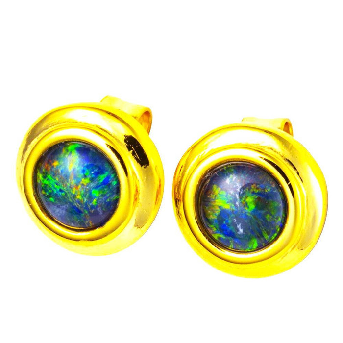 GOSSAMER 18KT YELLOW GOLD PLATED AUSTRALIAN OPAL STUD EARRINGS