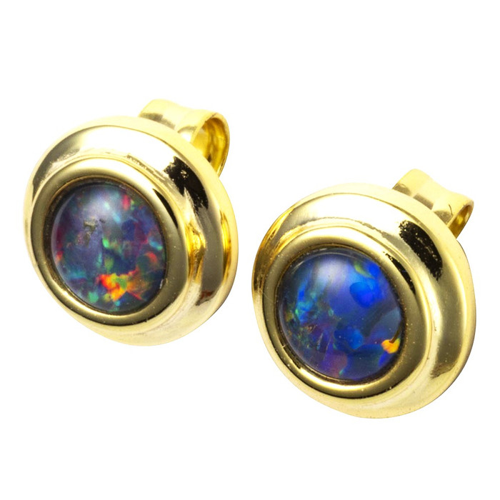 LILYPAD LUXE 18KT YELLOW GOLD PLATED AUSTRALIAN OPAL STUD EARRINGS