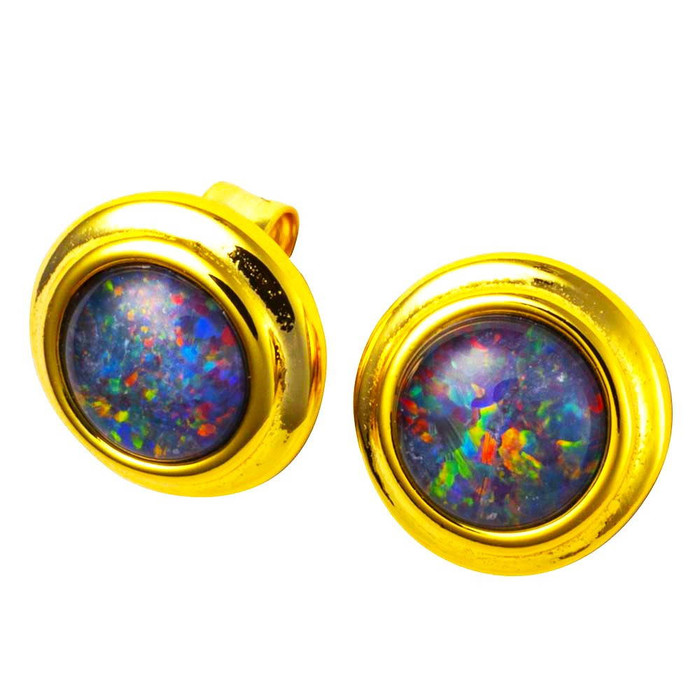 SCARLET DREAM 18KT YELLOW GOLD PLATED AUSTRALIAN OPAL STUD EARRINGS