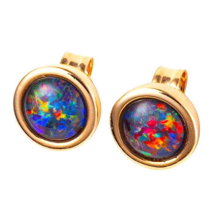 *  A PEACOCK PLUME 18KT ROSE GOLD PLATED AUSTRALIAN OPAL STUD EARRINGS