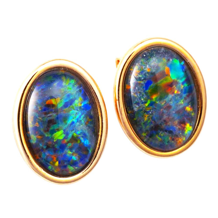 DUSTY ROSE 18KT ROSE GOLD PLATED AUSTRALIAN OPAL STUD EARRINGS