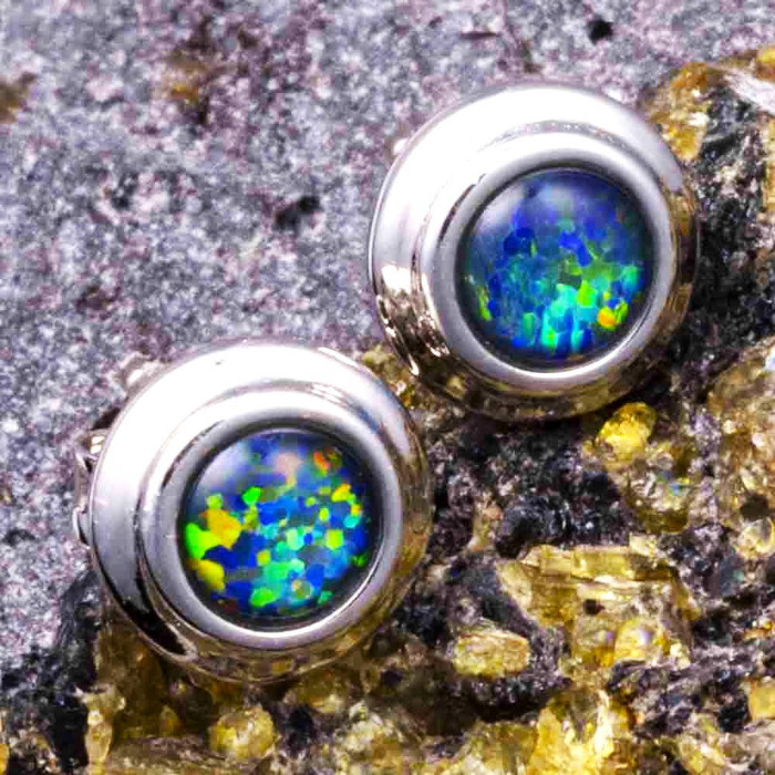 MOONSTONE MIST STERLING SILVER OPAL STUD EARRINGS