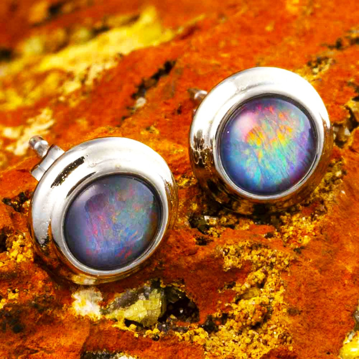 AMBER NECTAR STERLING SILVER AUSTRALIAN OPAL STUD EARRINGS