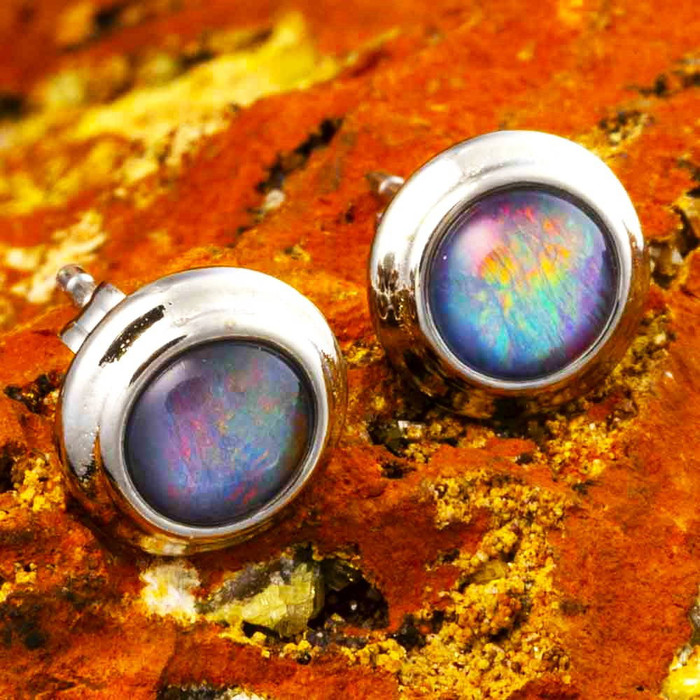 AMBER NECTAR STERLING SILVER AUSTRALIAN OPAL STUD EARRINGS